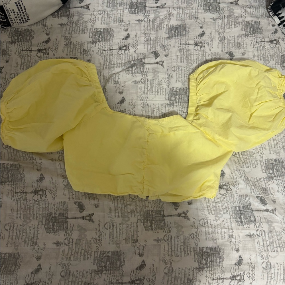 American Threads Yellow Puff Sleeve Crop Blouse